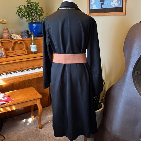 Vintage 70s Long Sleeve Dagger Collar zip front Black Dress Size XXL - Picture 11 of 11